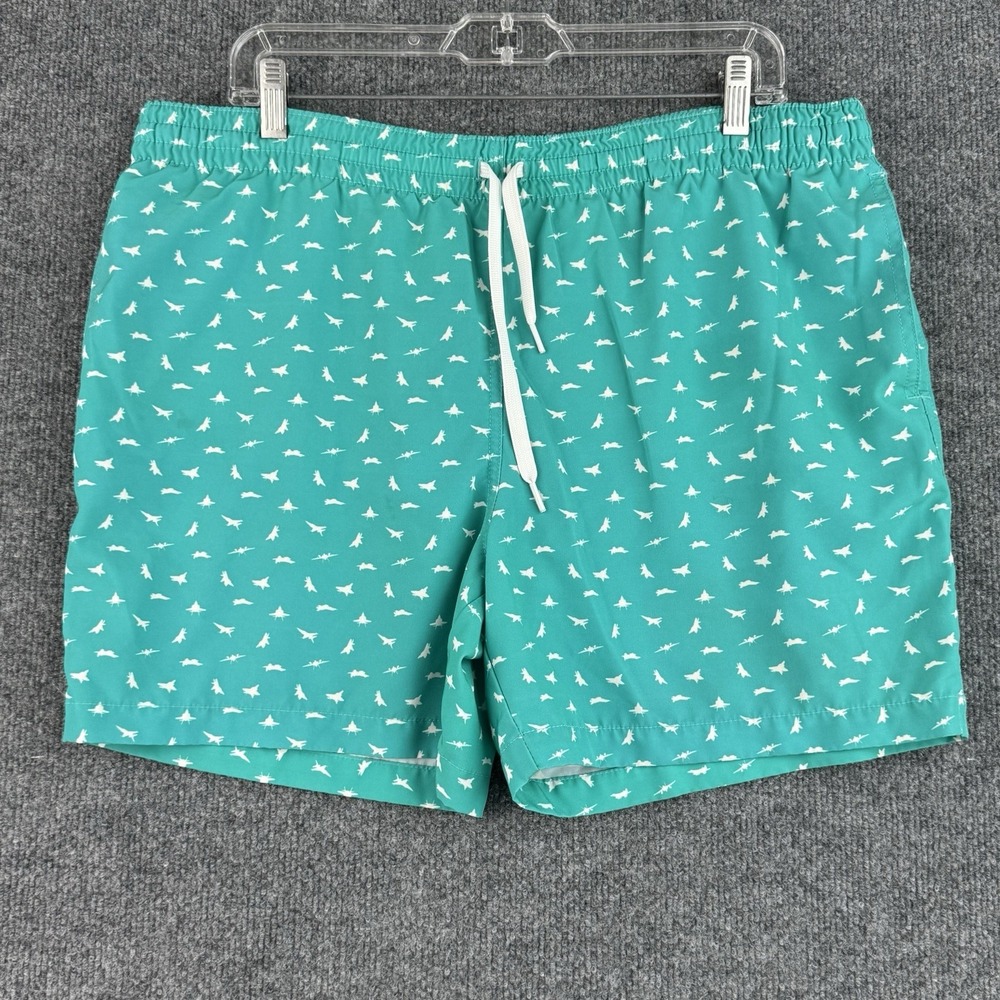 Chubbies Swim Trunks Shorts Mens L Green F1 Planes Mesh Lined 5.5' Inseam String